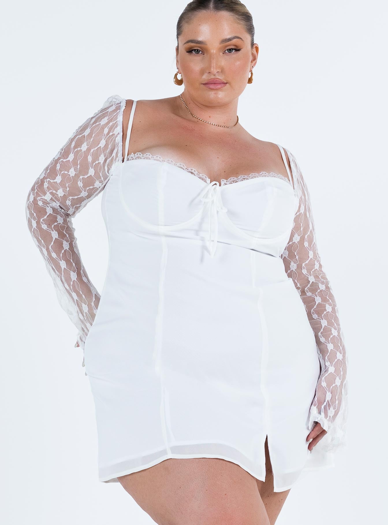 Ashwood Lace Sleeve Mini Dress White Curve - Image 6