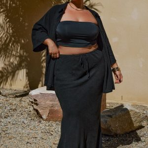 Mercer Linen Blend Maxi Skirt Black Curve