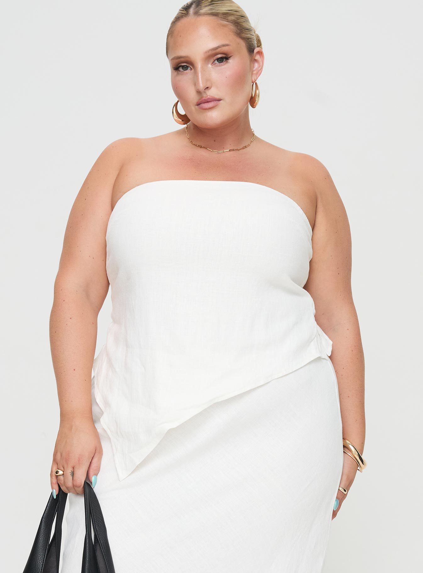 Birdie Asymmetric Linen Blend Top White Curve - Image 2