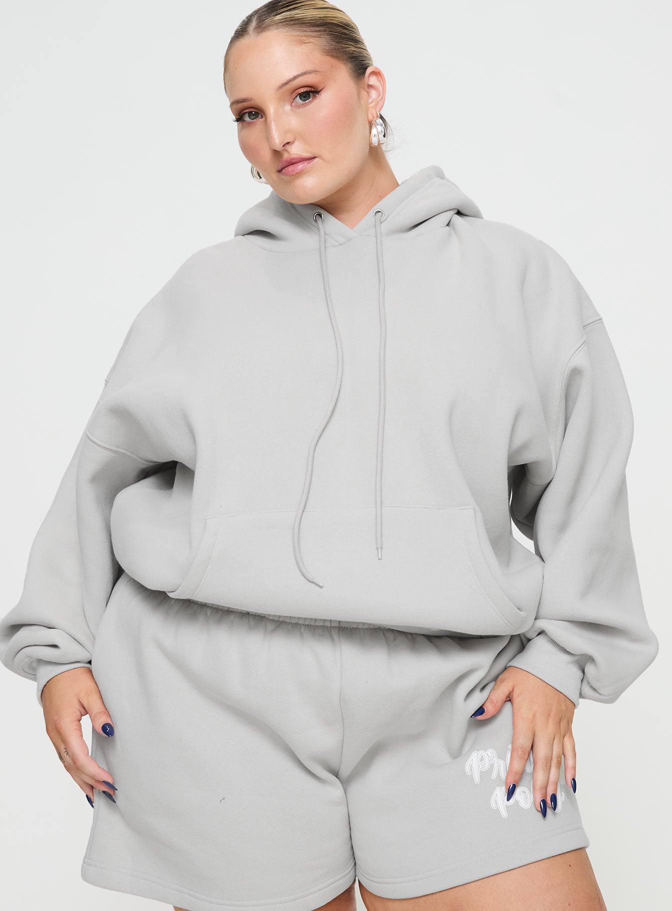 Princess Polly Hooded Sweatshirt Puff Text Grey Curve - Image 2