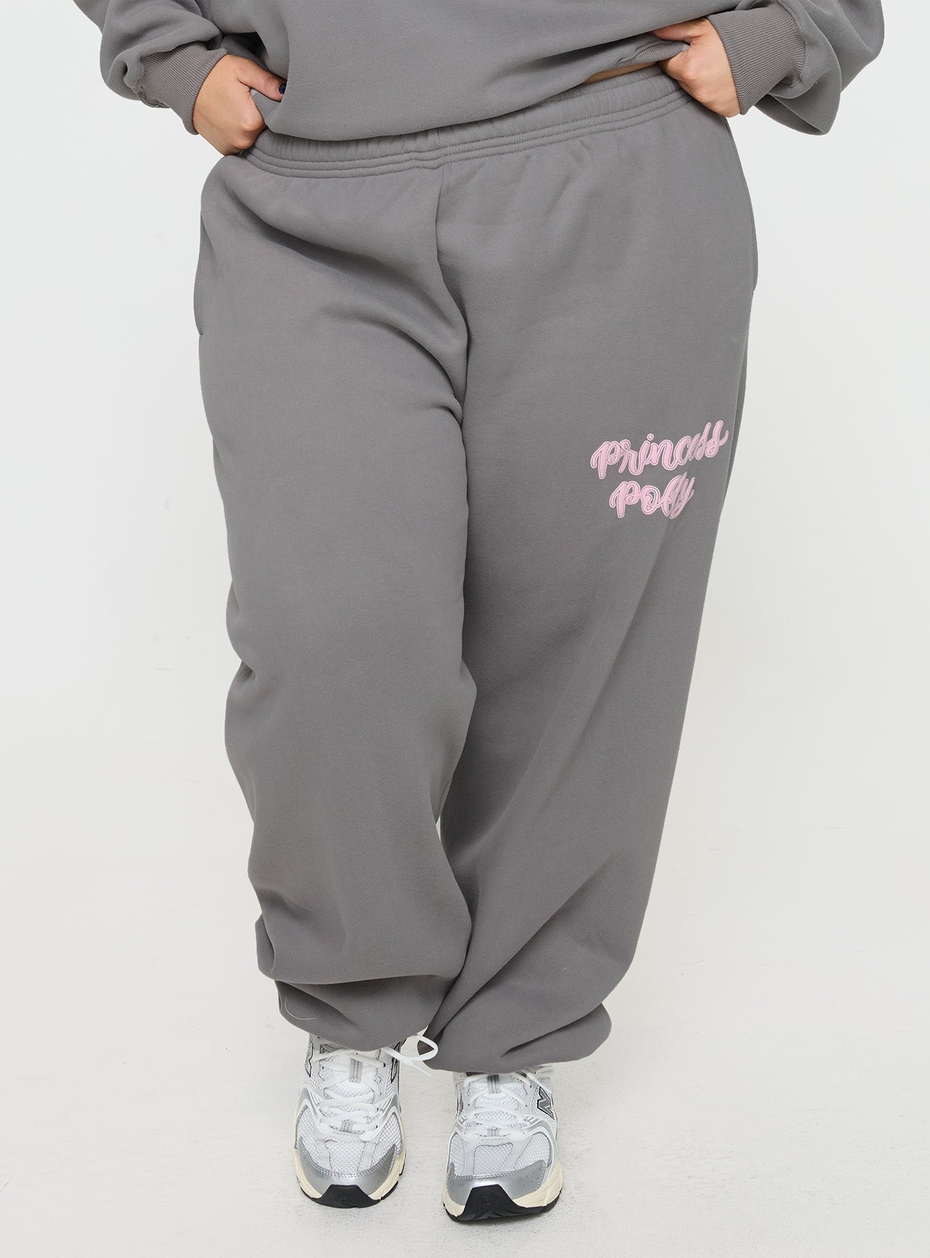 Princess Polly Track Pants Puff Text Charcoal Curve - Image 2