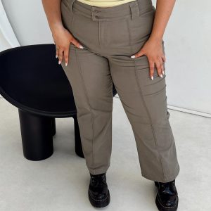Bass Drop Mid Rise Bootleg Pant Curve Khaki
