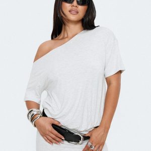 Ashlinn Off Shoulder Drapey Mini Dress Grey