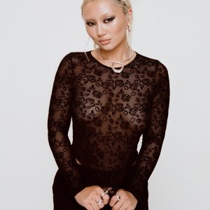 Freller Lace Long Sleeve Top Black