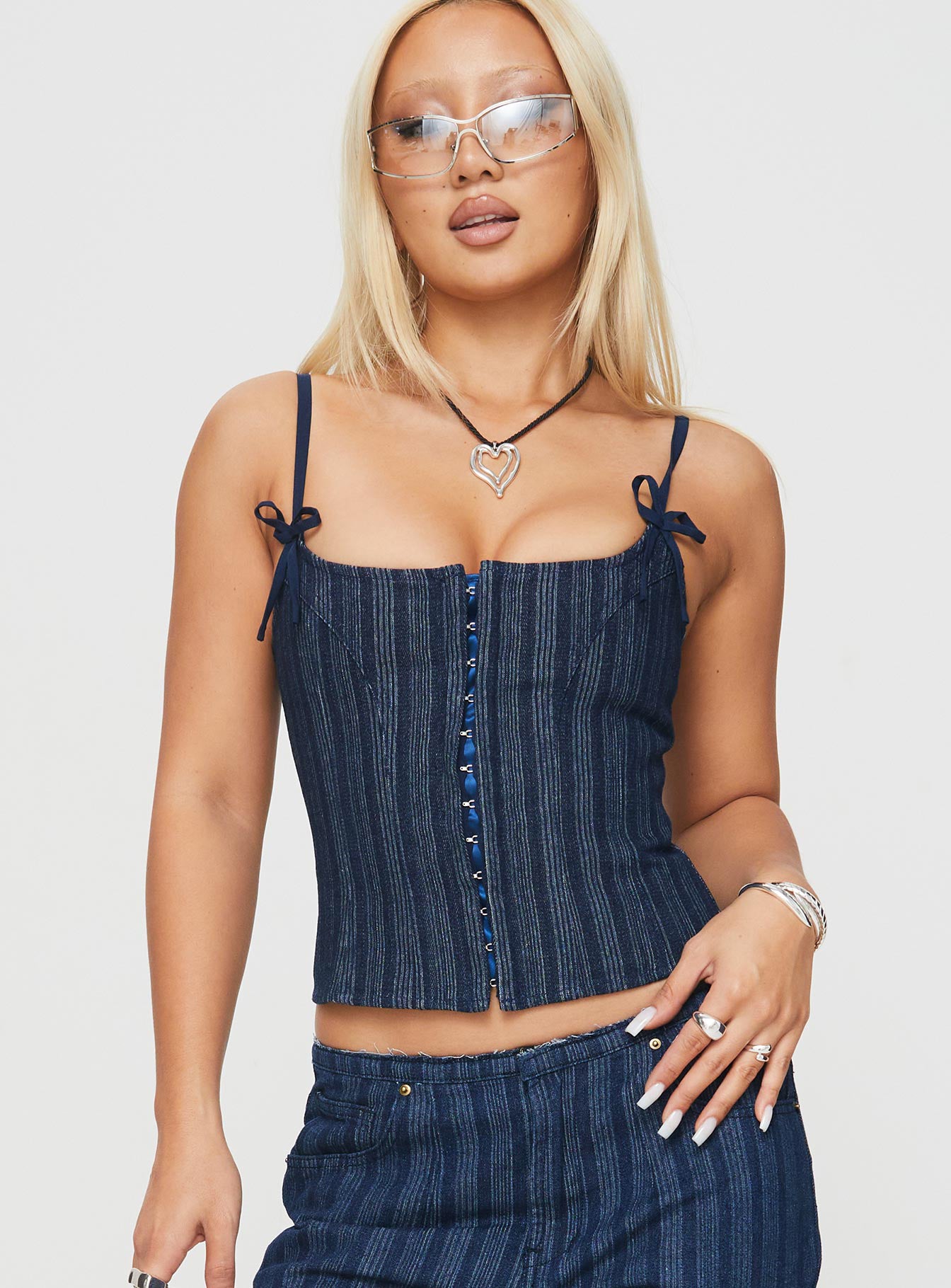 Charismatic Denim Corset Dark Pinstripe - Image 2