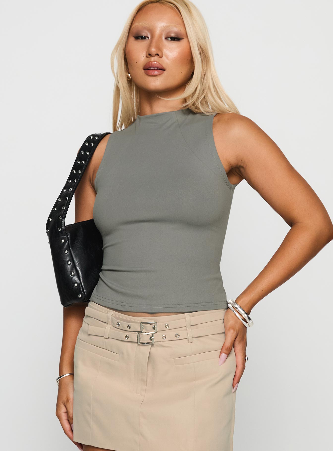 Healing Energy Funnel Neck Top Grey - Image 2