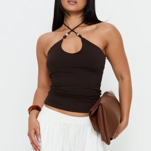 Manika Bead Detail Top Chocolate
