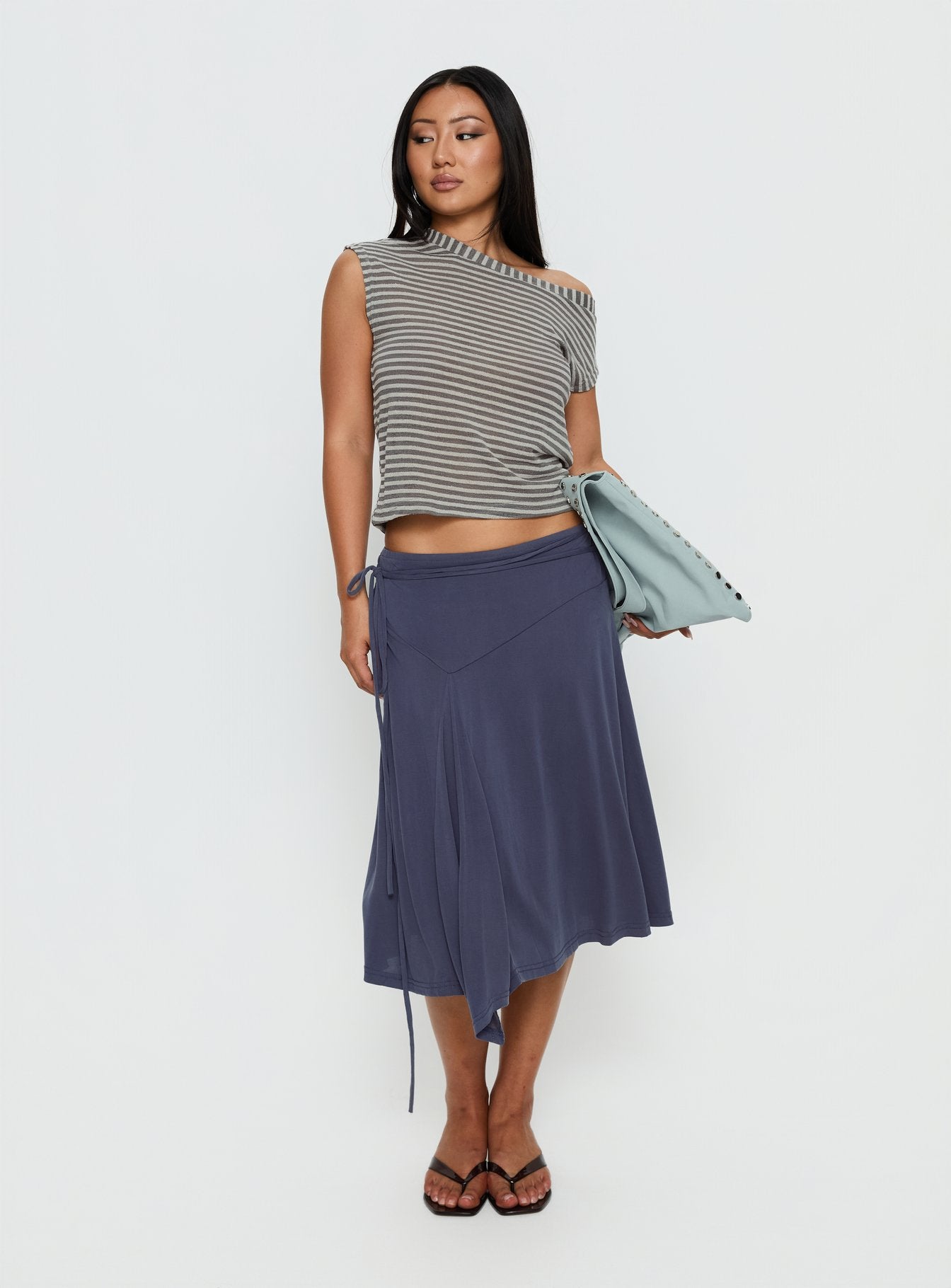 Joaney Tie Side Jersey Midi Skirt Slate - Image 2