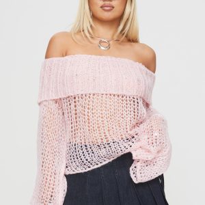 Trapok Off The Shoulder Sweater Pink