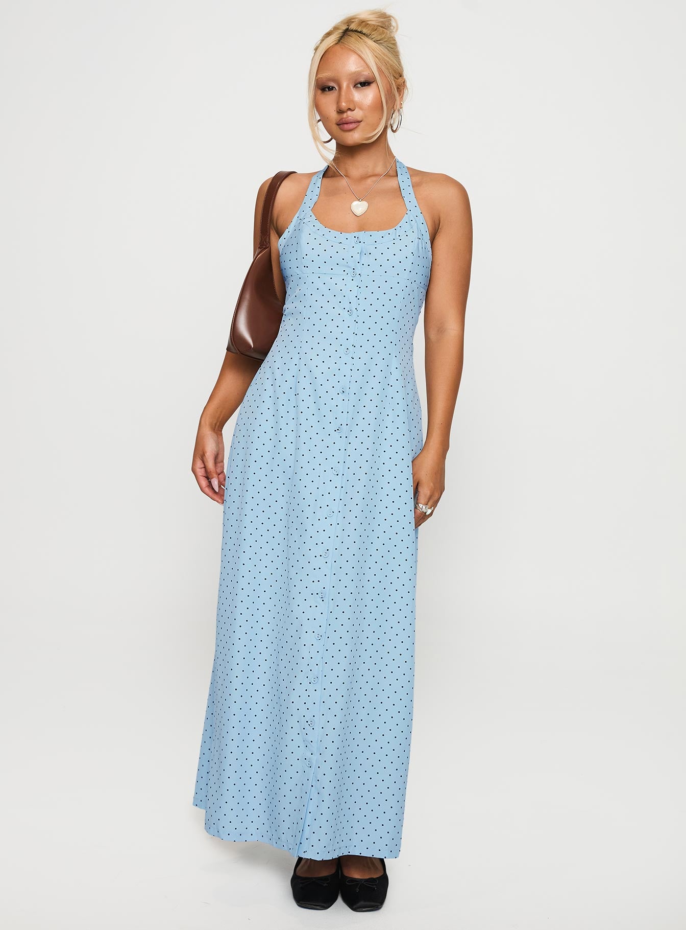 Mallorie Halter Maxi Dress Blue / Black Polka - Image 2