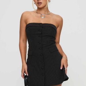 Change It Up Mini Dress Black / Pinstripe