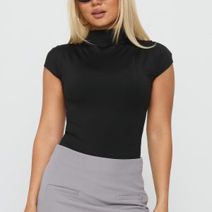 Cailie Mock Neck Bodysuit Black