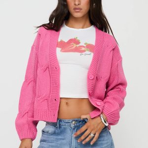 Kinzley Cable Knit Cardigan Pink
