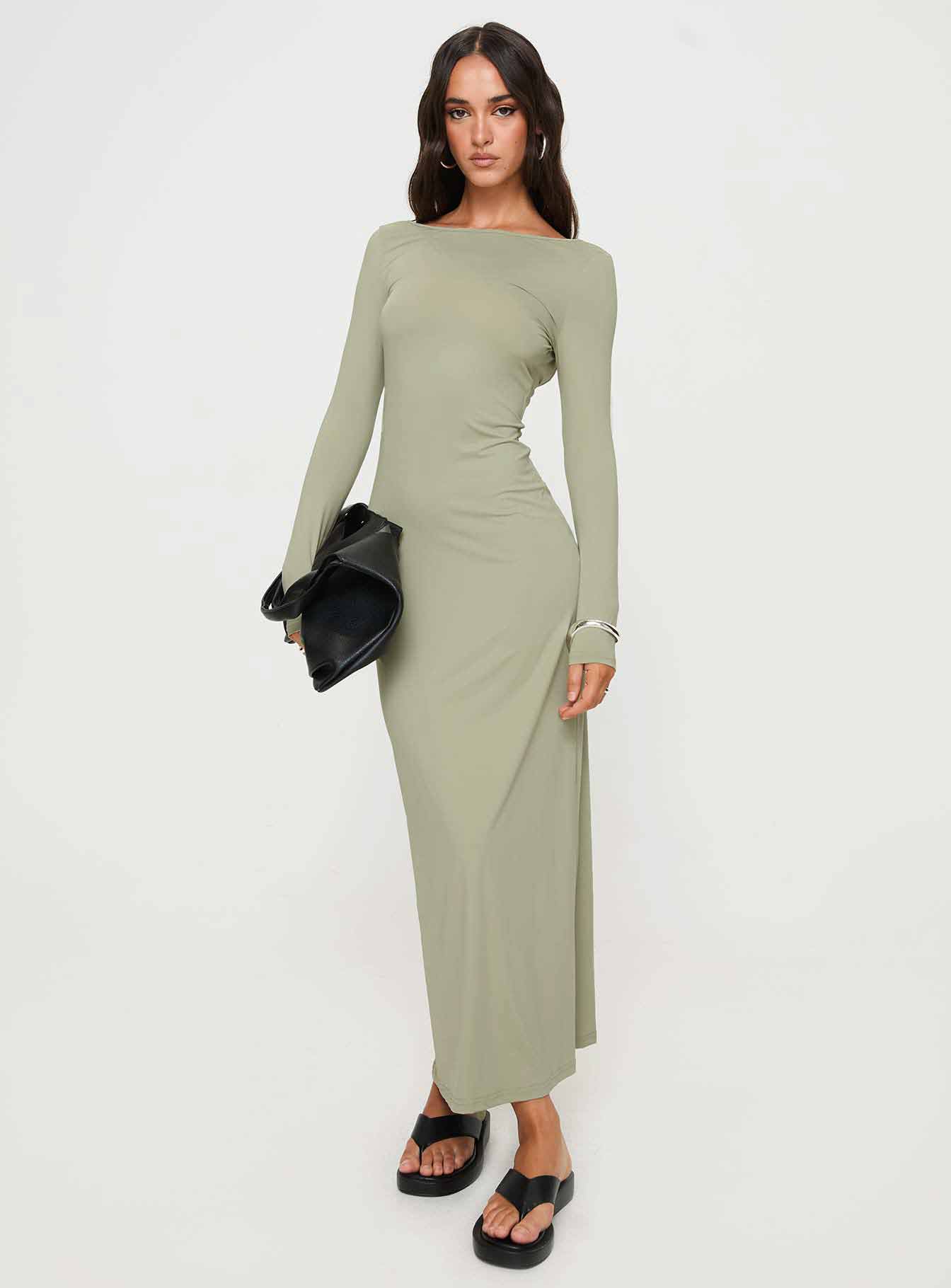 Rain Fire Long Sleeve Maxi Dress Sage - Image 2
