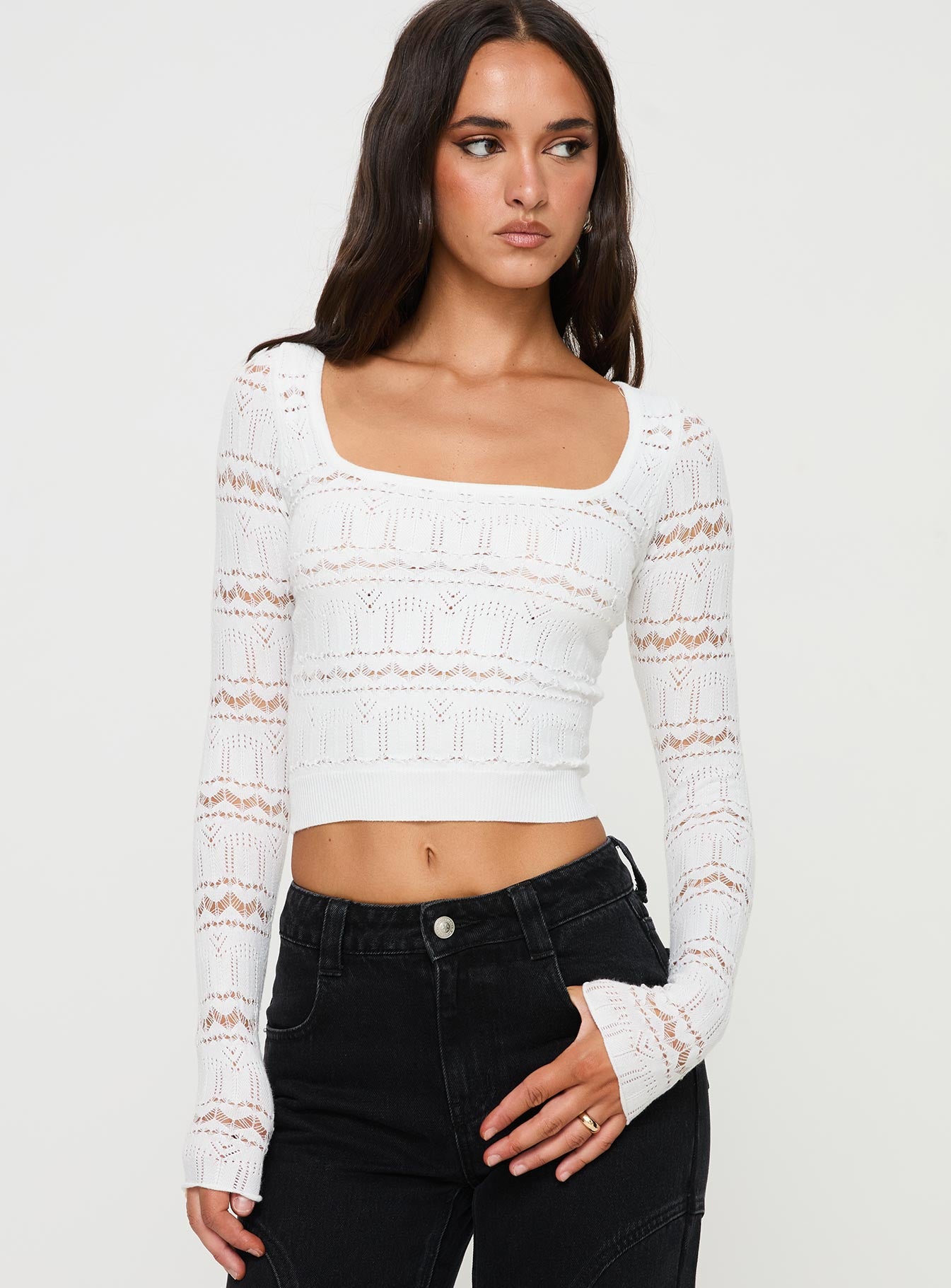 Valor Long Sleeve Knit Top White - Image 2