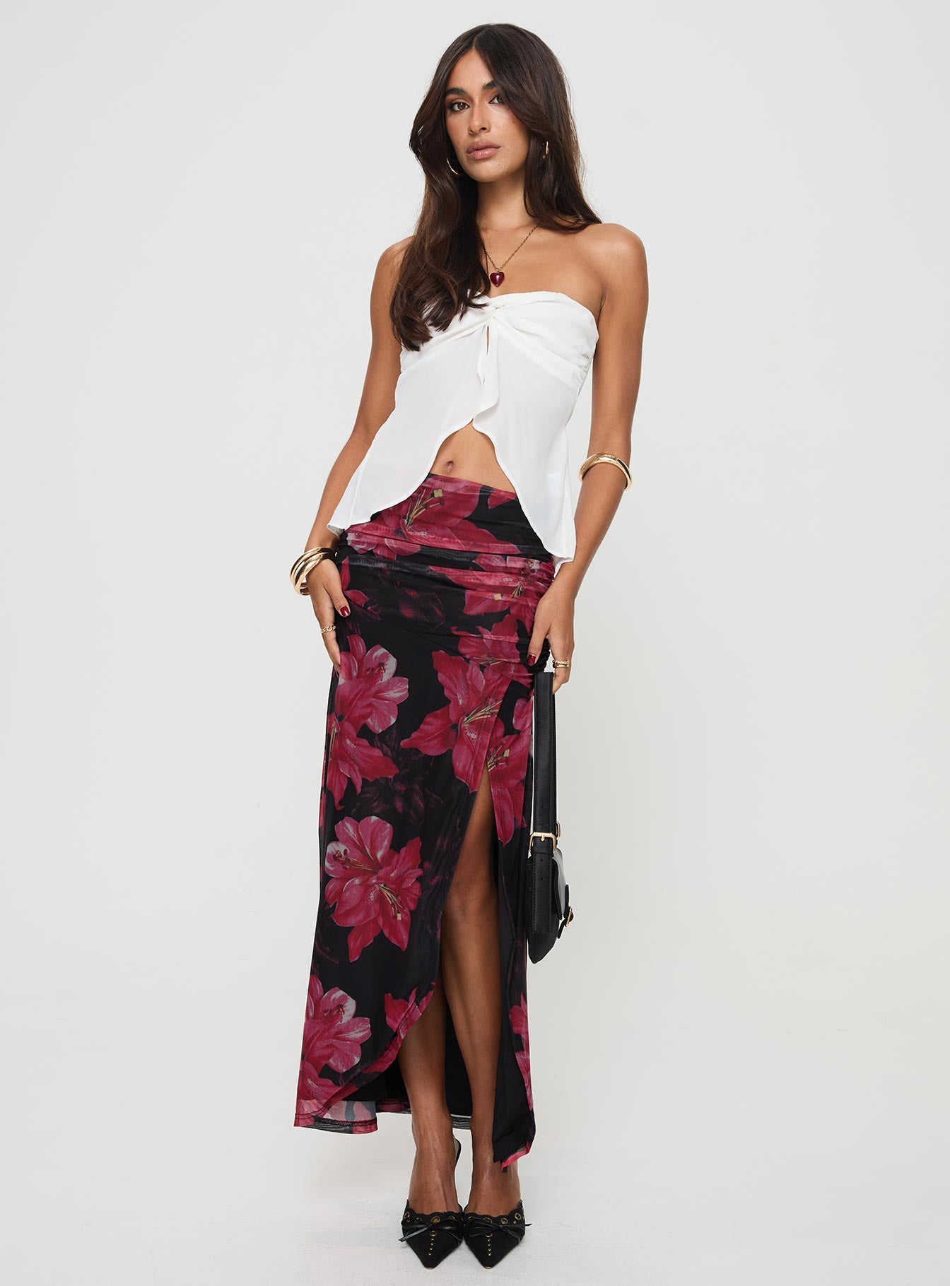 Cooperi Maxi Skirt Black / Red Floral - Image 2
