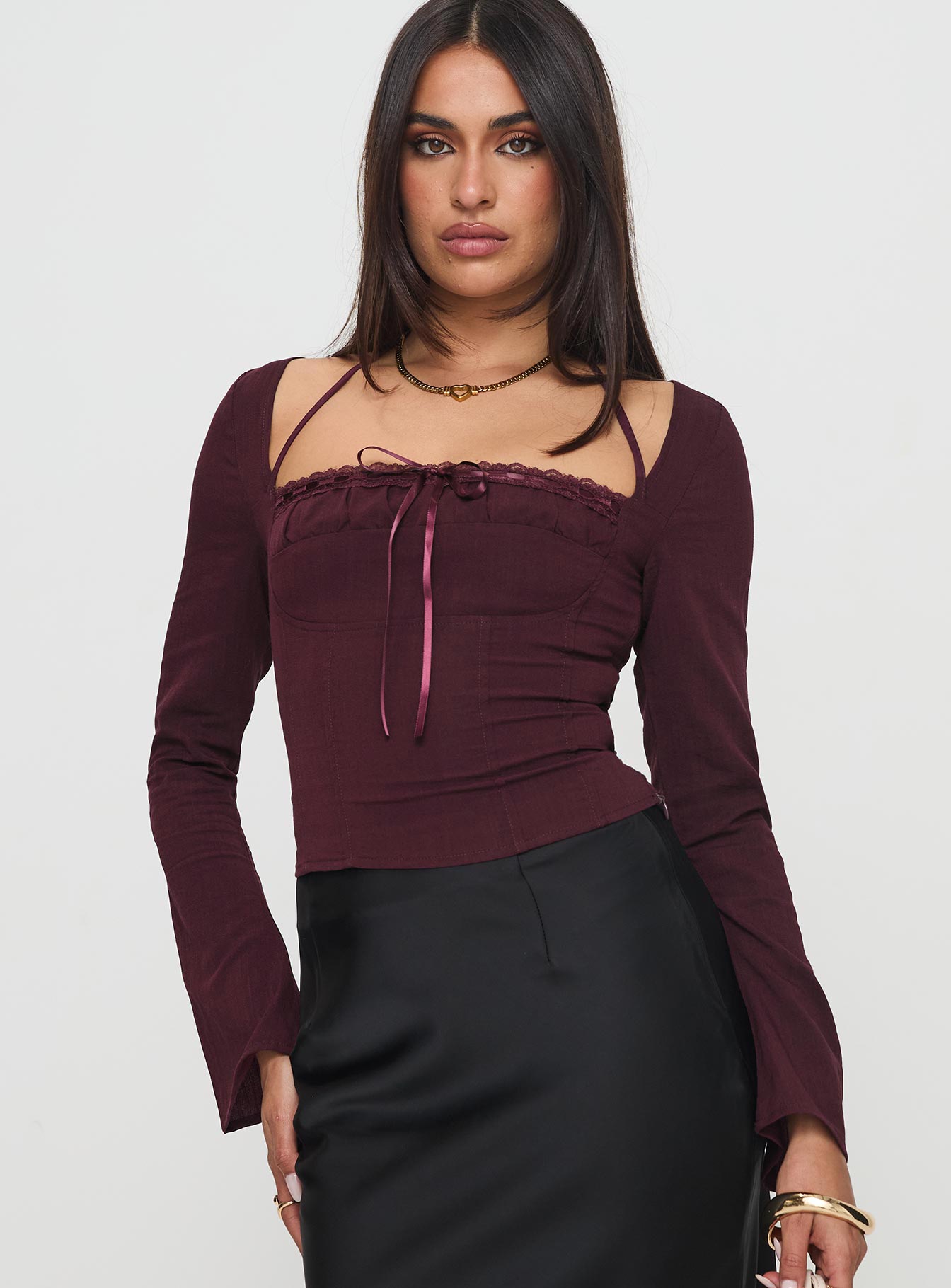 Trynia Long Sleeve Top Burgundy - Image 2