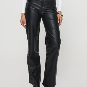 Benner Low Waist Wide Leg Faux Leather Pants Black
