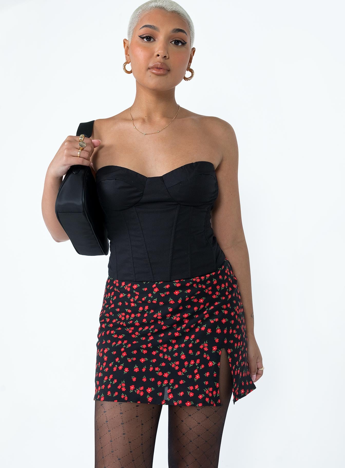 Kerri Mini Skirt Black Floral - Image 2