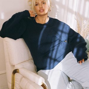 Harmony Balloon Sleeve Knit Sweater Navy Curve