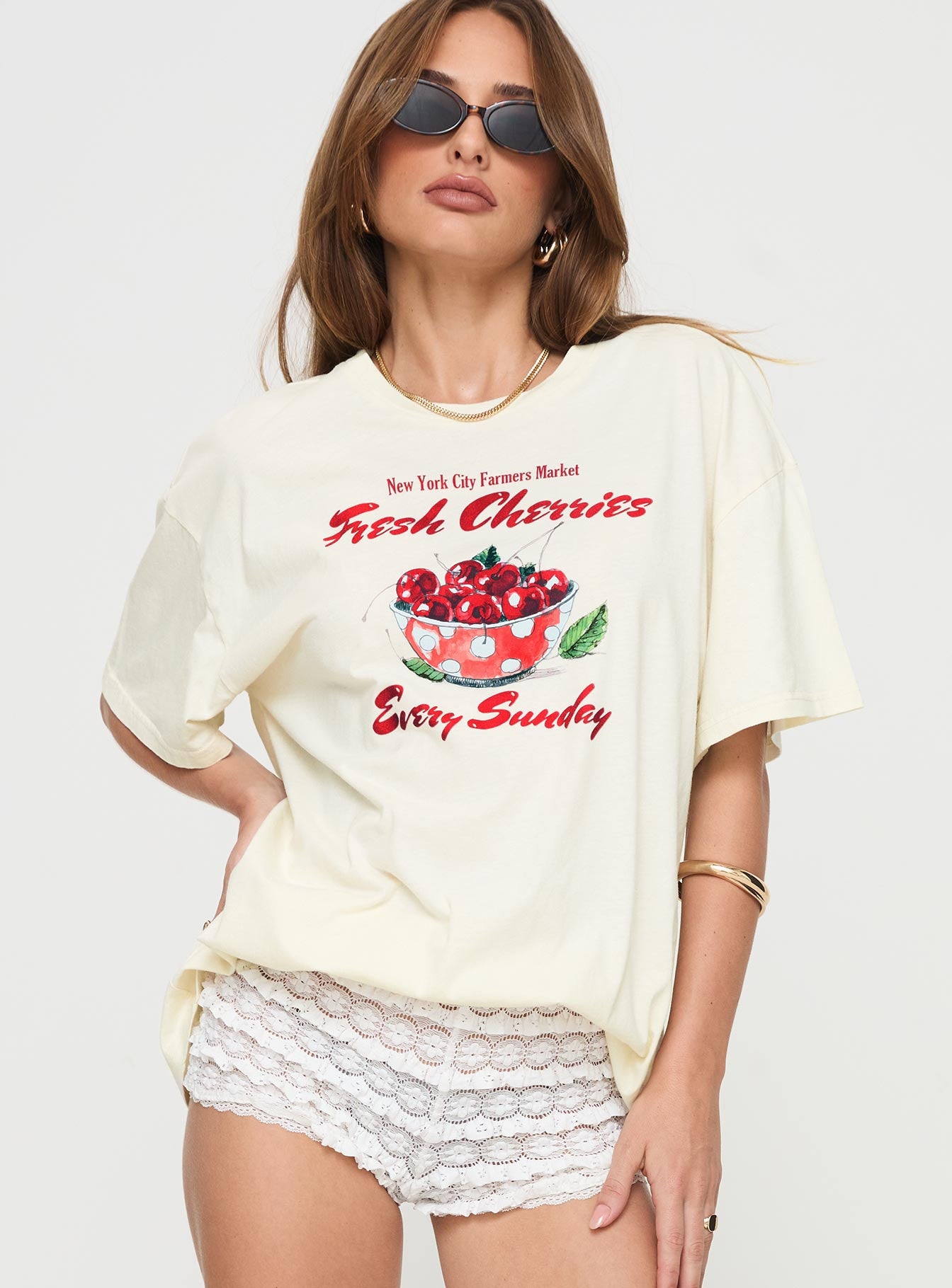 Fresh Cherries Oversized Tee Yellow - Image 2