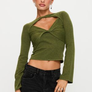 Giordani Long Sleeve Twist Top Moss Green