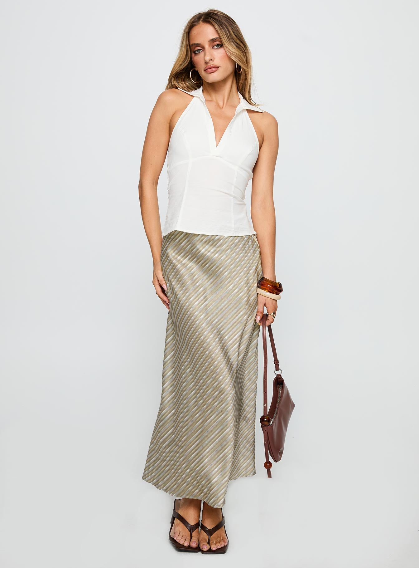 Mixed Signals Midi Skirt Brown Stripe - Image 2