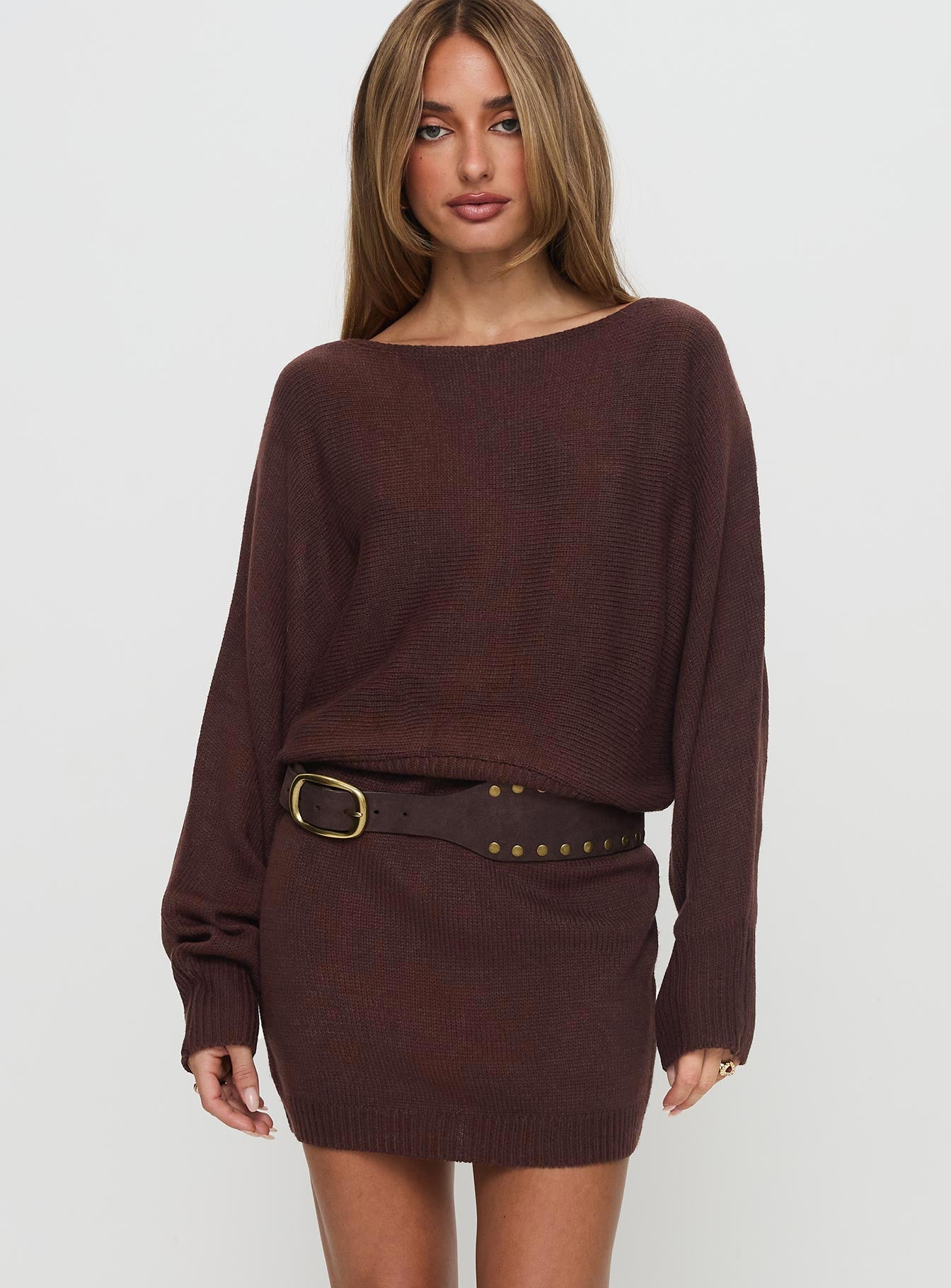 Bellamie Long Sleeve Mini Dress Chocolate - Image 2