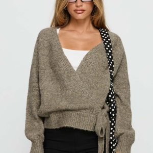 Daelan Wrap Knit Cardigan Brown