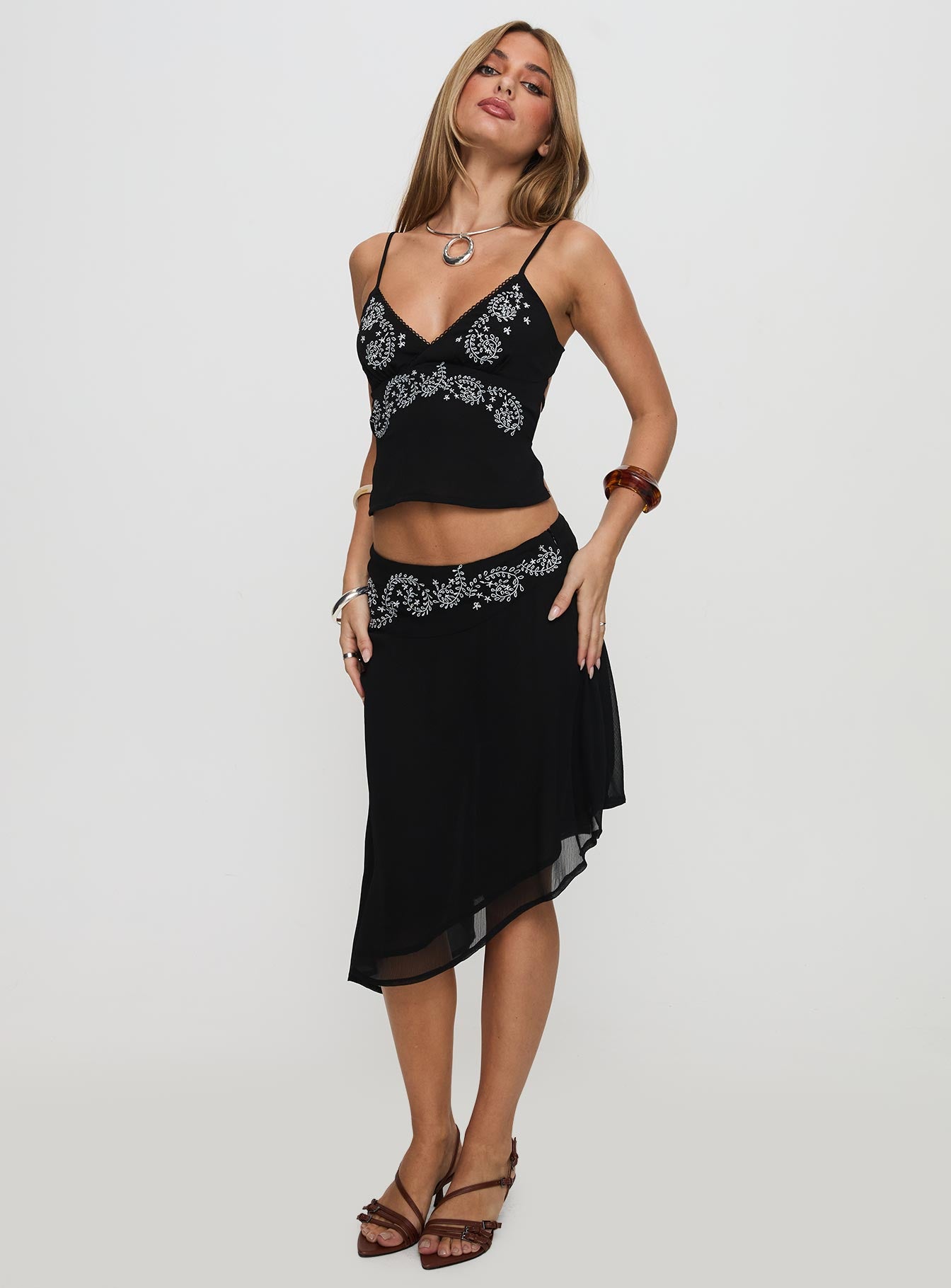 Pappilion Asymmetrical Midi Skirt Black - Image 7