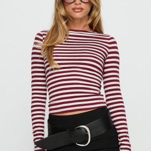 Derrica Long Sleeve Top Red / Grey Stripe