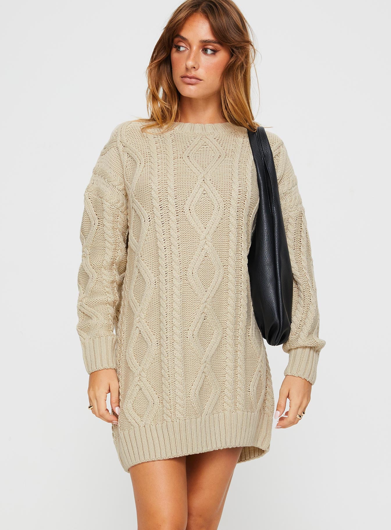 Anaya Sweater Mini Dress Beige - Image 2