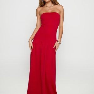 Move Me Strapless Maxi Dress Red