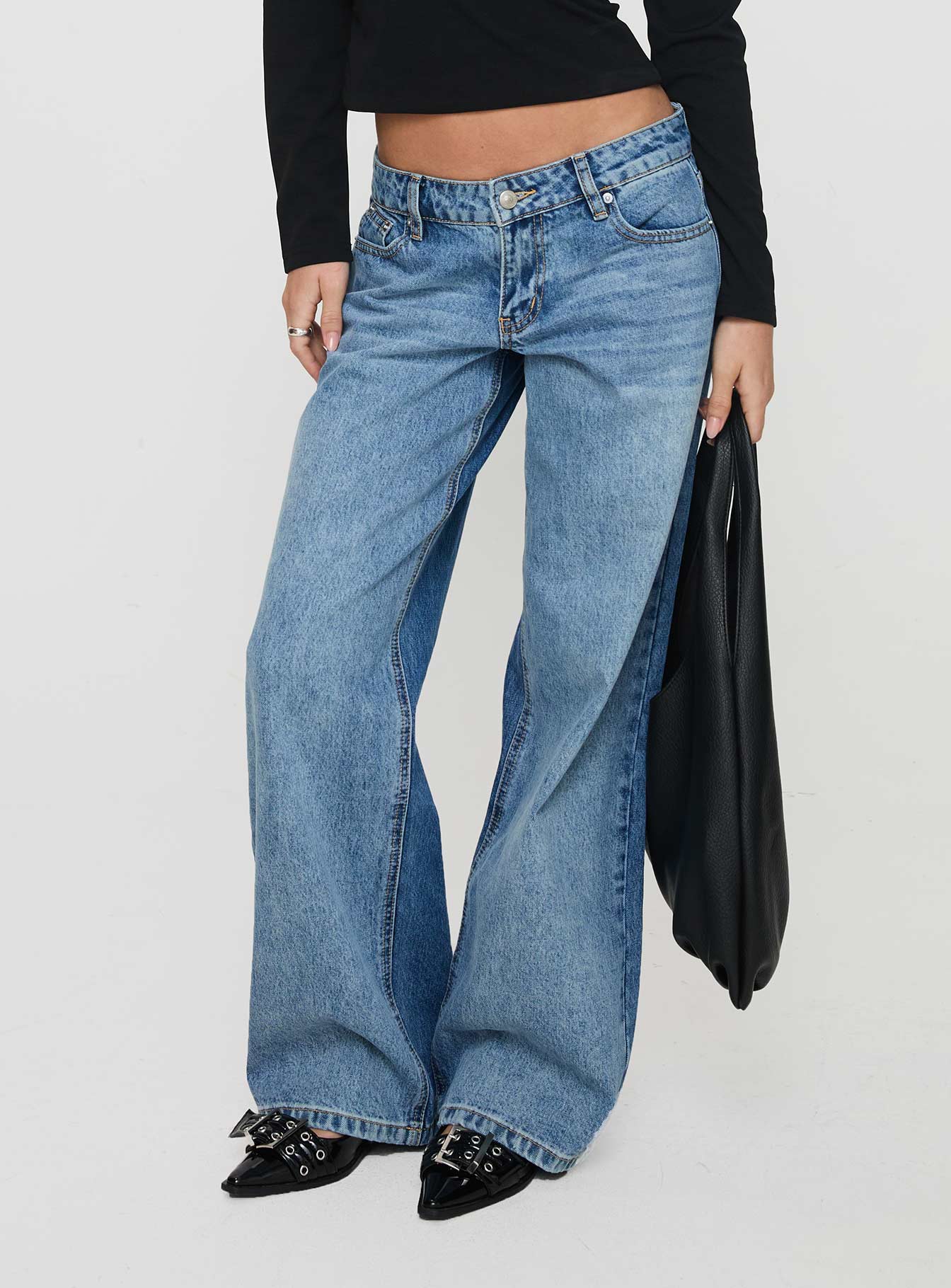 Ferris Two-toned Mid Rise Straight Leg Jeans Blue Wash Denim - Image 2
