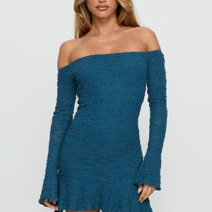 Vancesca Off Shoulder Long Sleeve Mini Dress Navy