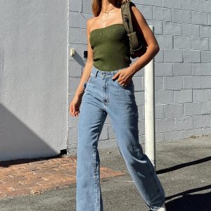 Morala Wide Leg Cargo Jeans Mid Wash Denim