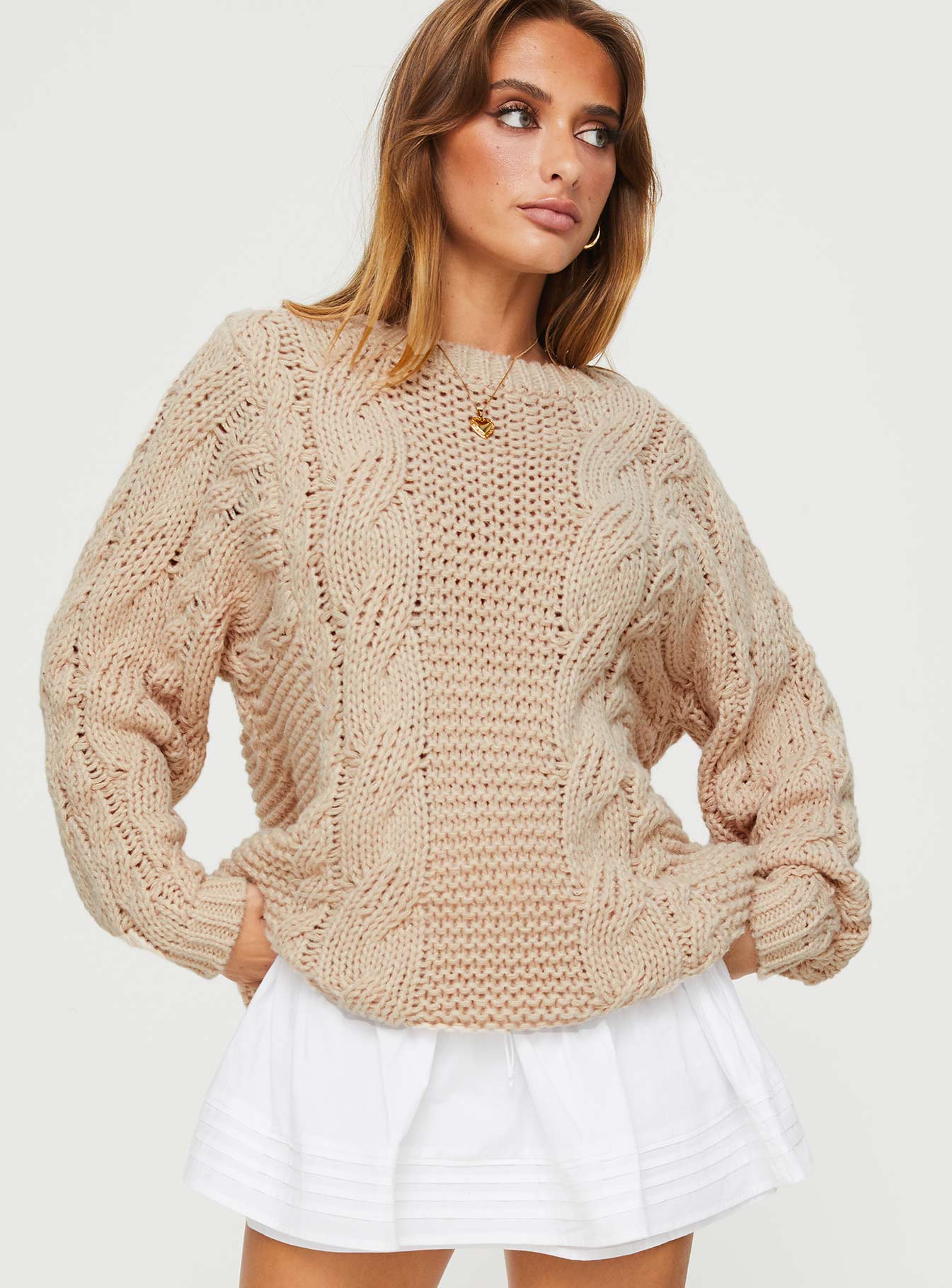 Ellison Cable Knit Sweater Beige - Image 2