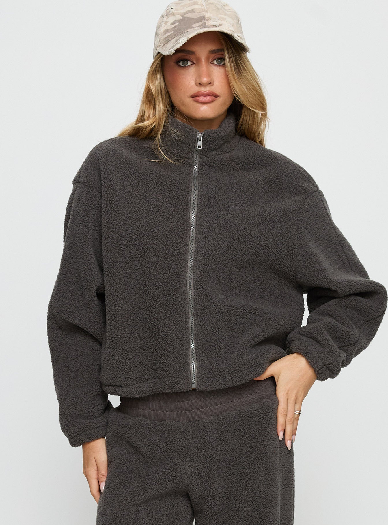 Siberia Fleece Zip Up Jumper Charcoal - Image 2