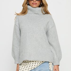 Let Love In Knit Sweater Grey