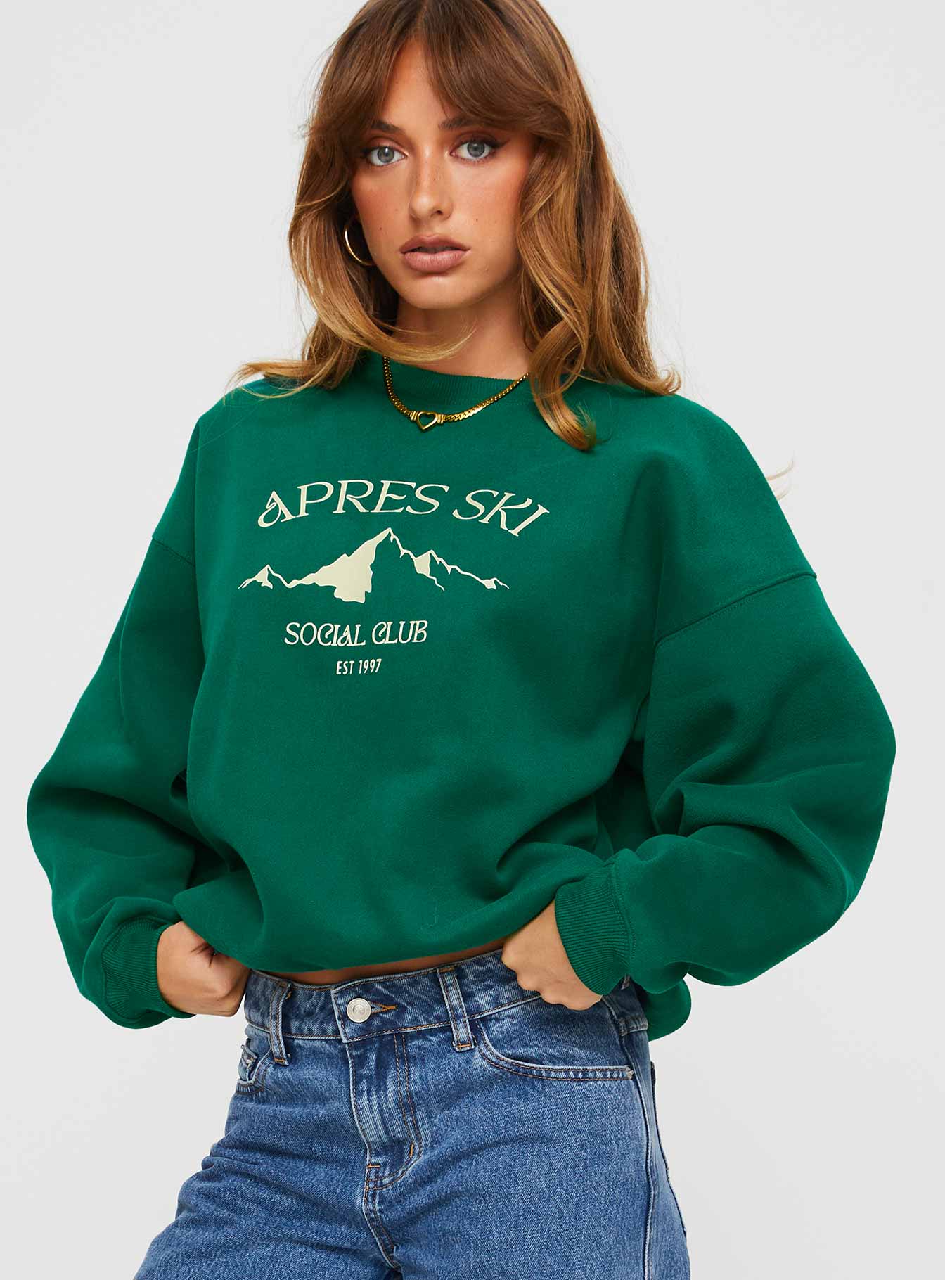 Apres Ski Crew Neck Sweatshirt Green / Cream - Image 2