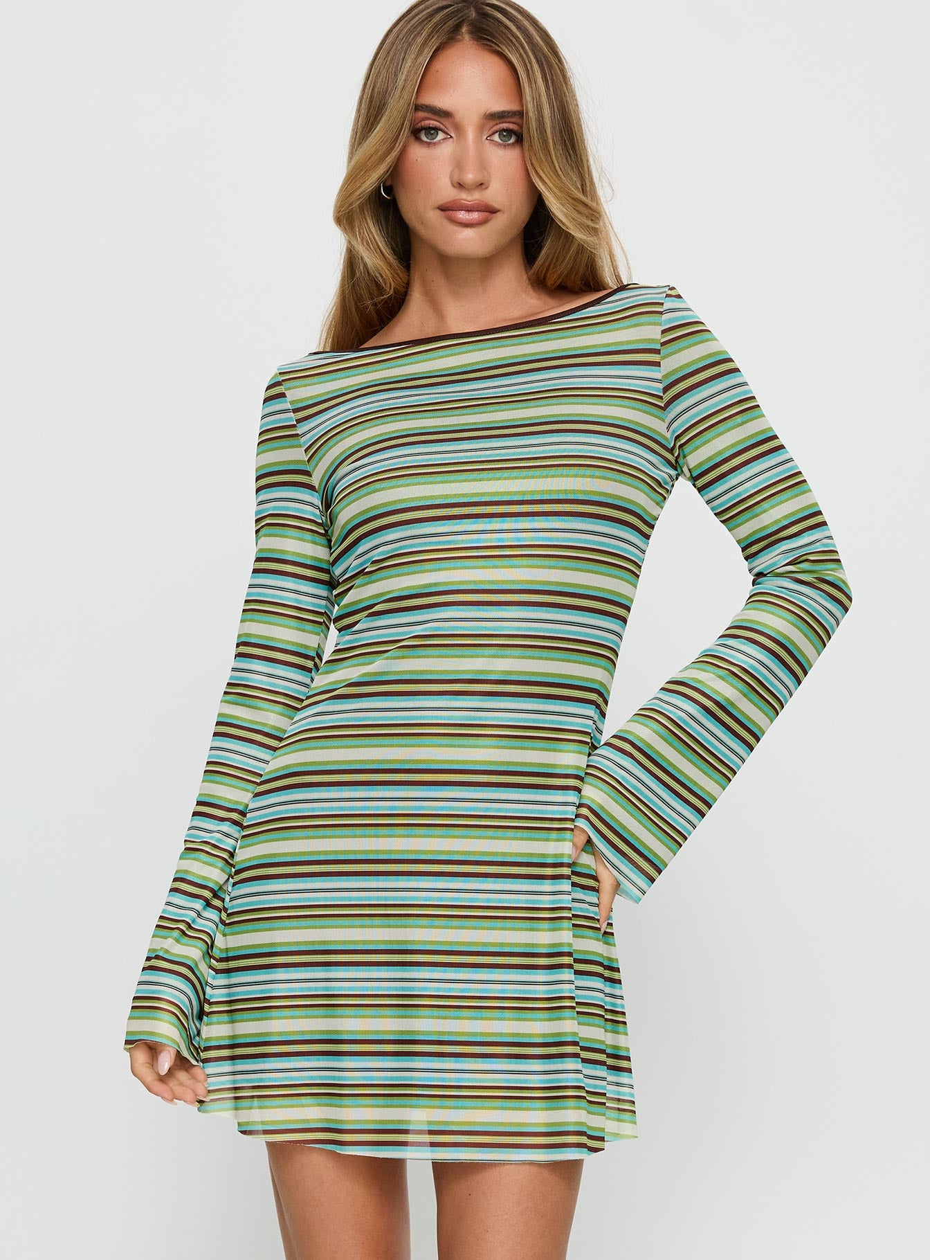 Lukea Long Sleeve Mini Dress Green Stripe - Image 2