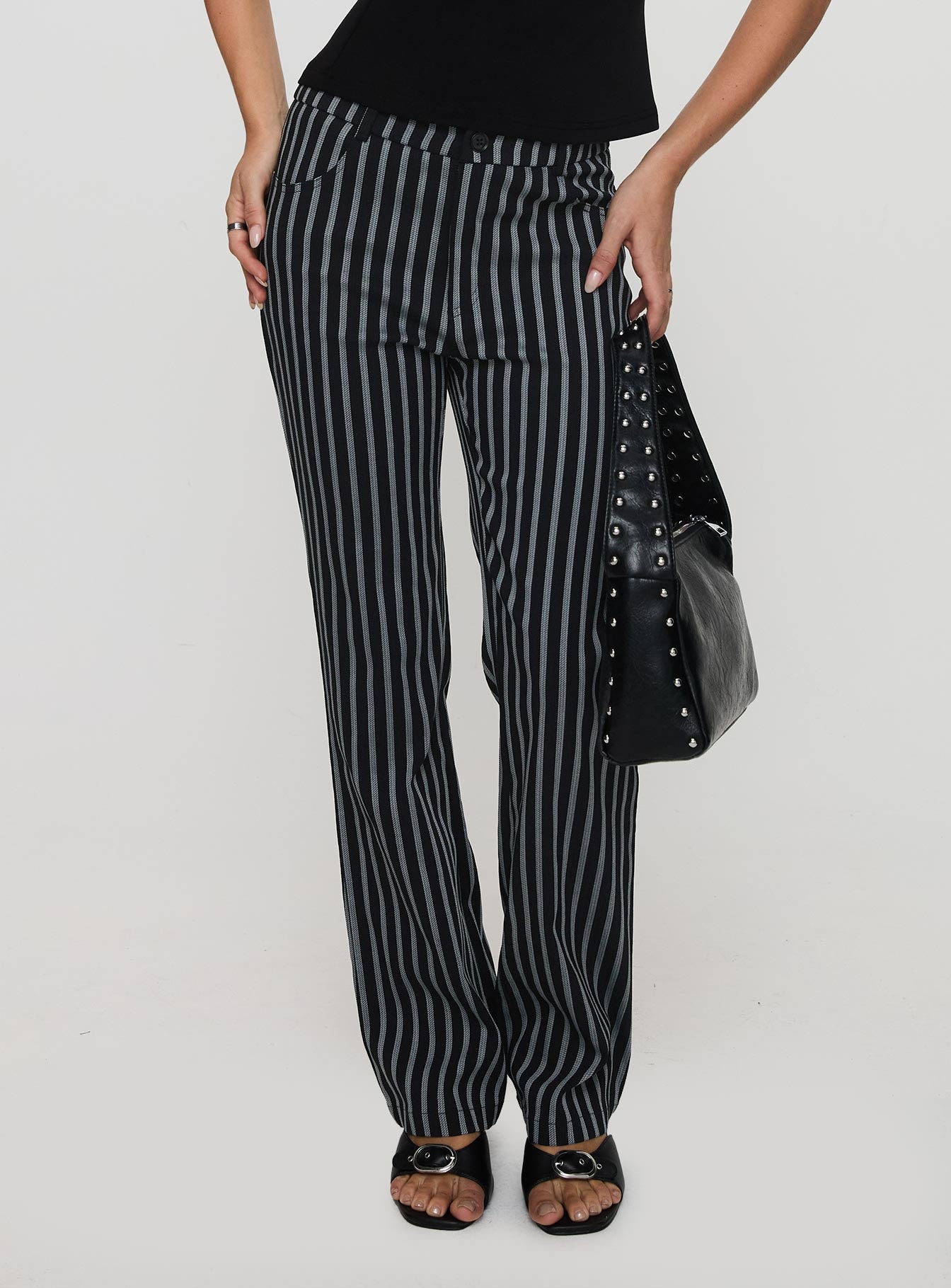Allude Low Waist Pinstripe Pant Black - Image 2