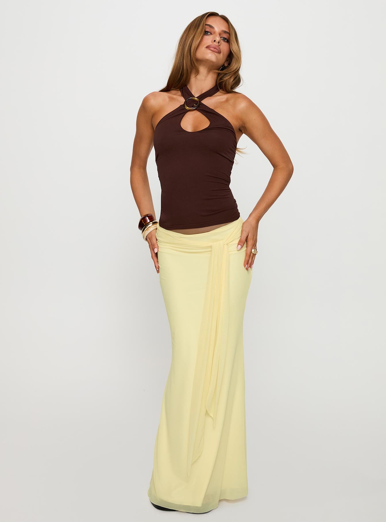 Caviar Tie Maxi Skirt Lemon - Image 2