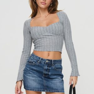 Arrte Mid Rise Denim Mini Skirt Mid Wash Petite