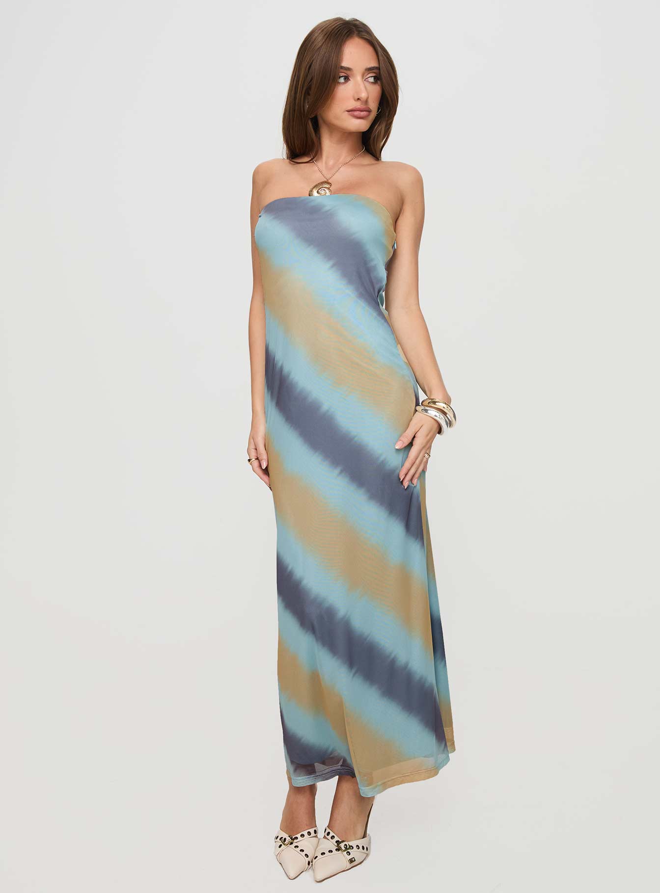 Celik Strapless Maxi Dress Blue / Brown - Image 2