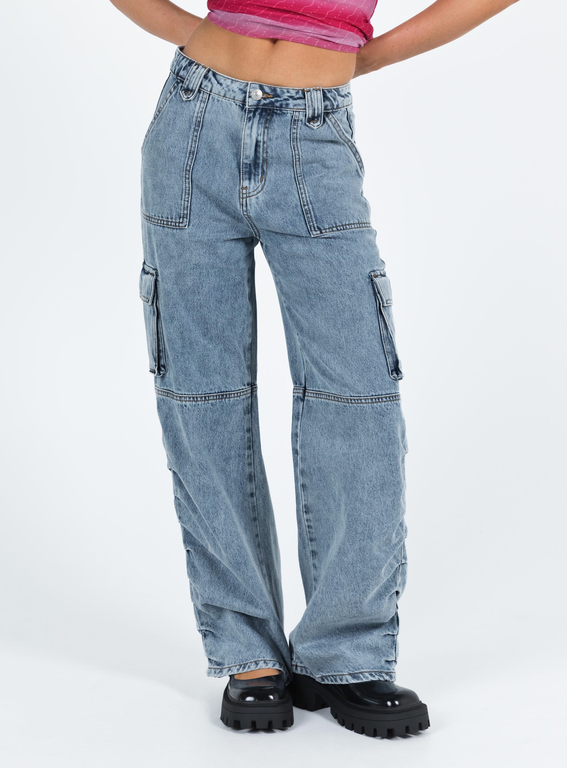 Vandana Cargo Jeans Mid Wash Denim - Image 2