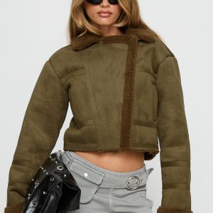 Swooning Cropped Faux Suede Jacket Green