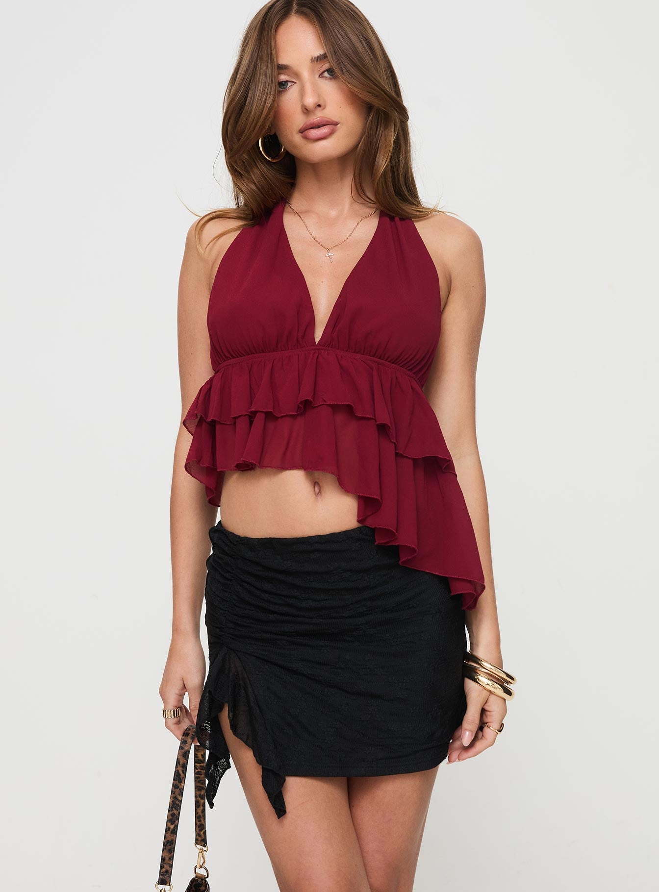 Vitoria Ruched Lace Mini Skirt Black - Image 3