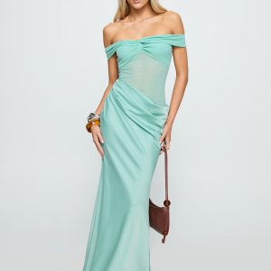 Only Exception Off The Shoulder Maxi Dress Aqua