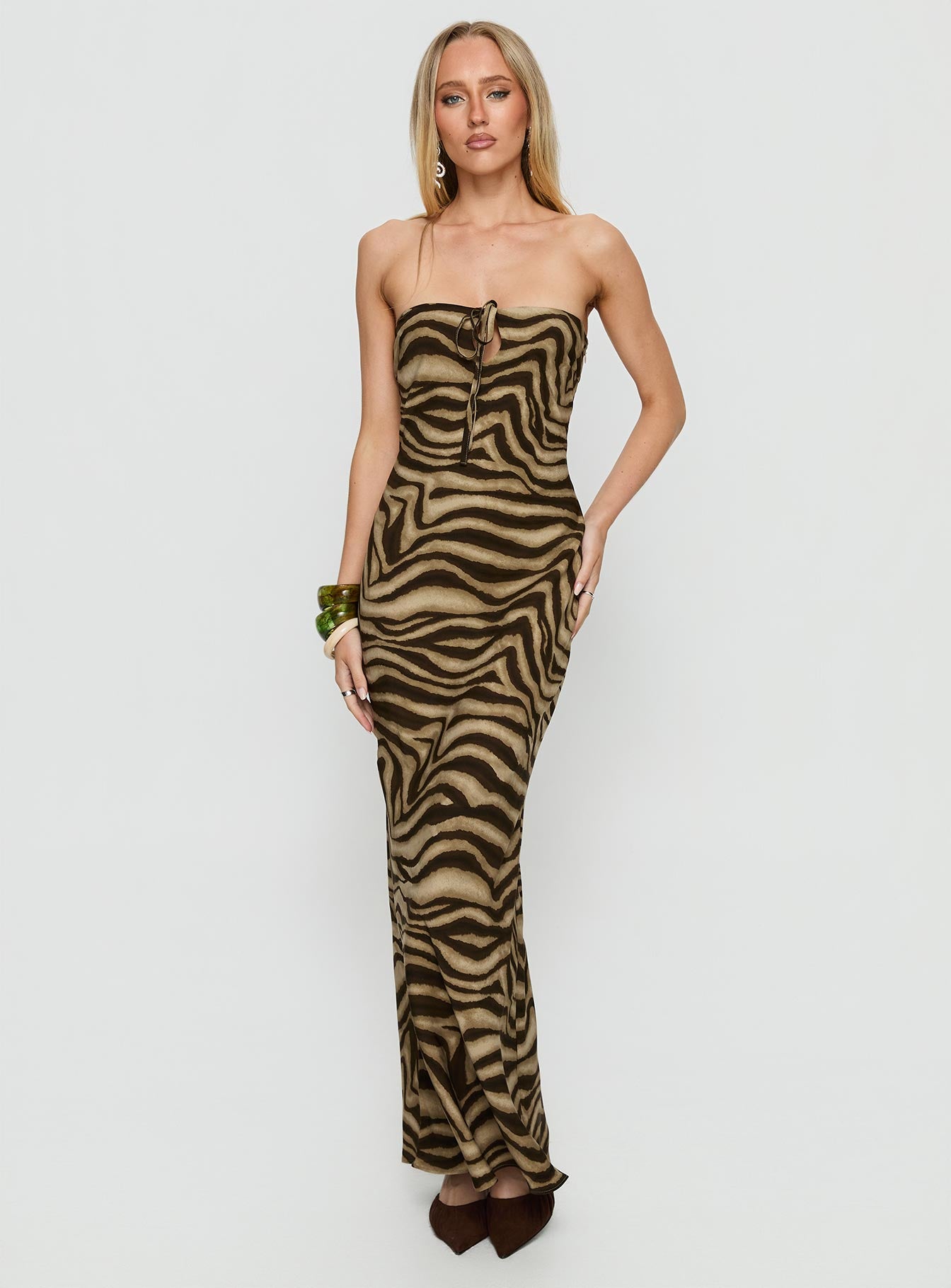 Carlina Halter Keyhole Maxi Dress Dark Zebra - Image 2